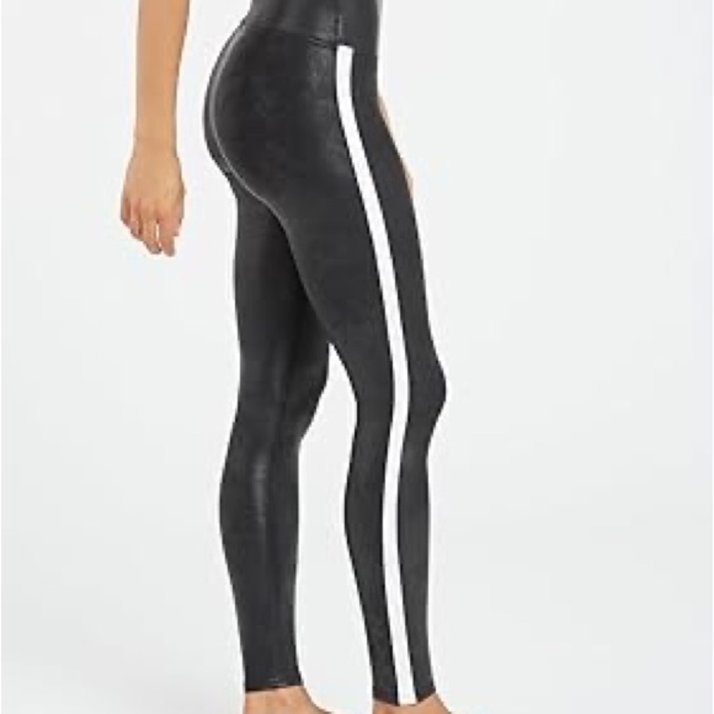 SPANX Black Leggings with White Stripe